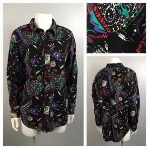 1990s Native American Print Button Up Western Shirt / Women's Medium